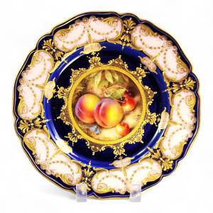 Royal Worcester Fruit Cabinet Plate By R. Sebright For Maple London, 1921 (peaches & Cherries)