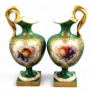 Pair Of Royal Worcester “fallen Fruits” Ewers By R. Seabright, 1908
