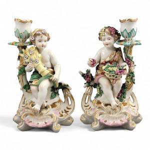 Chelsea Allegorical “summer And Autumn” Candlesticks, C.1775–1783
