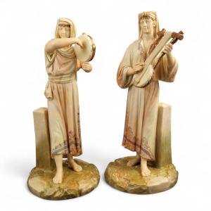 James Hadley For Royal Worcester, Egyptian Musician Pair, 1893