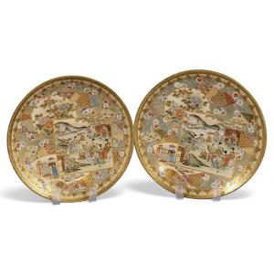 Pair Of Meiji Satsuma Dishes By Shuzan For Yasuda, Japan C. 1890–1905
