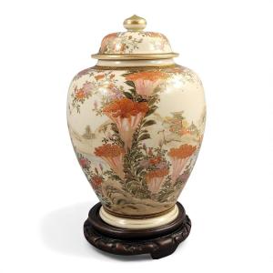Kyoto Satsuma Covered Landscape Jar By Yamashu, C. 1890