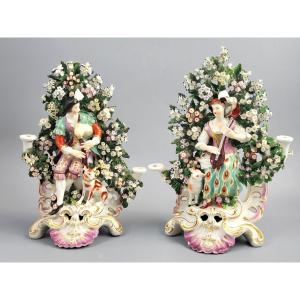 Derby Pair Of Candlestick Figures, Musicians With Bocage, C.1765     