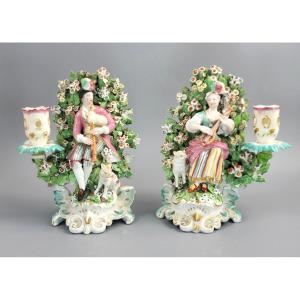Derby Patch-mark Porcelain Musicians Candlesticks, C. 1765–1770