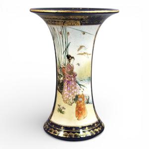 Meiji Japanese Satsuma Vase C.1895, Nanzan Mark, Cobalt Blue And Gilt Moriage