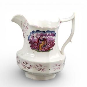 Staffordshire Pearlware Lustre Jug With Purple Pastoral Transfer Scene, C. 1825–1840