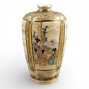 Meiji Miniature Satsuma Vase By Chosei, Kyoto, Family Scene C.1890
