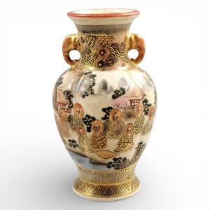 Fine Meiji Satsuma Miniature Vase With Gilt Figural Scene, C.1890