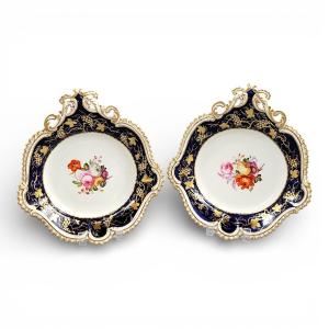 Early Coalport Pair Of Botanical Serving Dishes, Union Pattern, C.1825