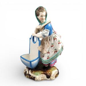 Large Limbach Porcelain Figure Of A Woman With Basket, Thuringia, C.1825