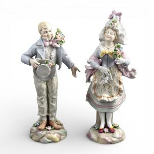 German Porcelain Figures By Volkstedt, Paired Composition, Late 19th Century
