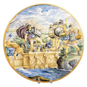 Large Italian Istoriato Revival Maiolica Charger, Pesaro School, Classical Heroic Scene, C. 189