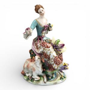 Samson Chelsea Inspired Porcelain Shepherdess With Sheep, Paris, C.1870