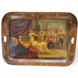 The Pinnacle Of Victorian Metalwork: Narrative Toleware Tray Attributed To H. Meeson