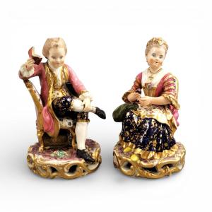 Derby Porcelain Figure Pair Model 314, Reading Gentleman And Tatting Lady, C. 1785