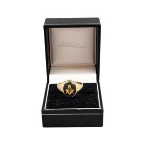 British Masonic Signet Ring In 9ct Gold With Onyx, Birmingham 1976