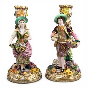 Pair Of Early Minton Porcelain Figural Candlesticks, Pattern No.192, C.1835–1836