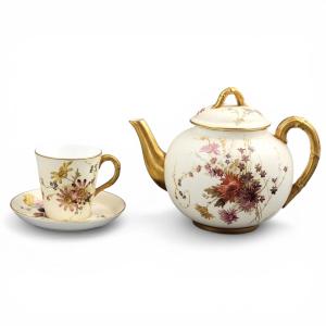 Royal Worcester Blush Ivory Tea Set With Teapot, Cup And Saucer, 1893–1894