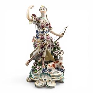 Derby Porcelain Figure Of Diana With A Hunting Dog, Patch Period C.1760–1765