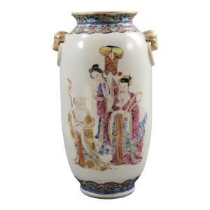 Chinese Famille Rose Porcelain Vase With Magu And Shoulao, Jingdezhen, C. 1870