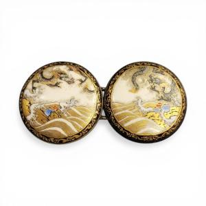 Japanese Meiji Satsuma Belt Buckle With Dragon Decoration, C.1900