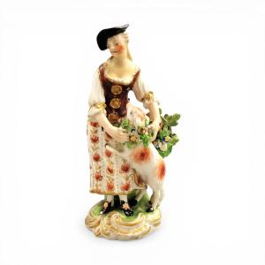 Georgian Derby Porcelain Shepherdess With Lamb Figure, C.1756–1759