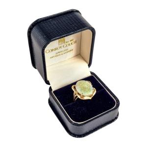 Vintage 14k Yellow Gold Solid Opal And Diamond Ring, 20th Century