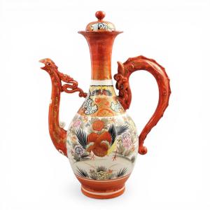 Kutani Porcelain Dragon And Phoenix Ewer, Japan, Late Meiji Period