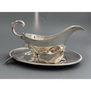 Mappin & Webb Sauce Boat Set — Sterling Silver Stand With Silver-plated Sauce Boat And Ladle