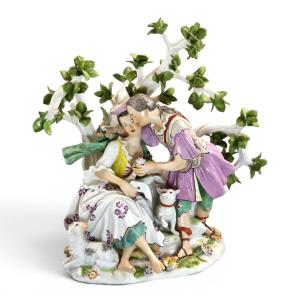 French Niderviller Style Porcelain Figurative Group Love Letter Scene 18th Century