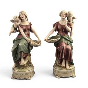 Royal Dux Bohemia Art Nouveau Figures By H. Schubert