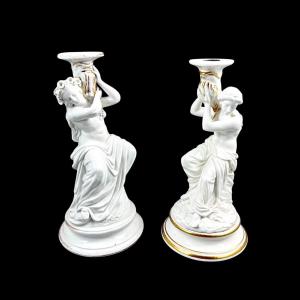 Pair Of Victorian Porcelain Figural Candlesticks, Possibly By Sutherland & Sons, Staffordshire