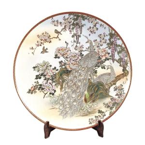 Large Meiji Satsuma Peacock Charger With Moriage Decoration, Japan C.1890–1915