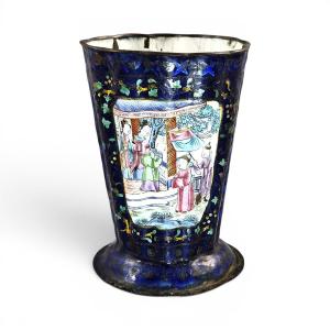 Chinese Canton Enamel On Copper Vessel, Qing Dynasty, Late 18th Century