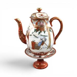 Japanese Kutani Aka-e And Kinran-de Teapot With Vase Stand, Meiji Period, C.1890