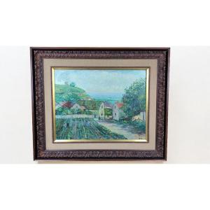 Oil On Canvas "the Hamlets Near The Shore" 50.5 X 65.3 Cm