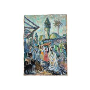 Oil On Canvas "oriental Market" 65 X46 Cm
