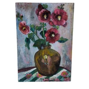 Oil On Canvas "bouquet Of Flowers" 61 X 43 Cm