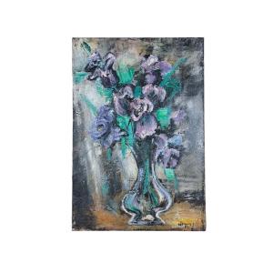 Oil On Canvas "bouquet Of Flowers" 73 X 50 Cm