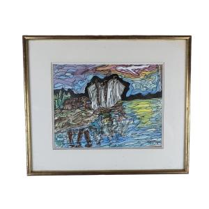 Watercolor On Paper "sailing Boats At The Quay" 26 X 20 Cm