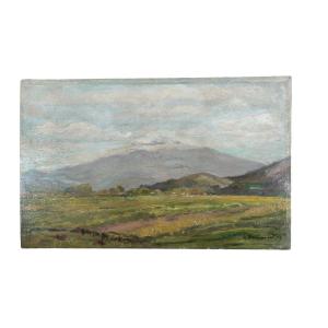 Oil On Panel "swiss Mountains" 41 X 25.9 Cm