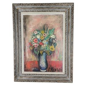 Oil On Canvas "bouquet Of Flowers" 55 X 38 Cm