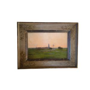 Orientalist. Oil On Cardboard "the Oasis In The Middle Of The Desert" 32 X 20 Cm