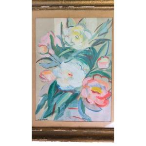 Lucienne Beaumont. Gouache Watercolor "flowers" 33.5 X 25 Cm