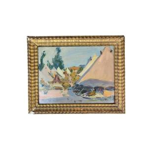 Louis Dumoulin. Oil On Panel "in The English Camp" 33 X 24 Cm