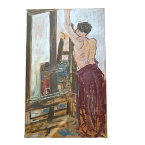 Benoît Cousin. Oil On Canvas "the Model In The Studio" 130 X 80.7 Cm.