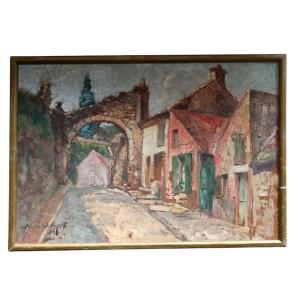 Marthe Widhopff. Oil On Panel "the Old Village Gate" 50 X 35 Cm
