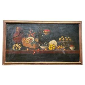 Still Life. Oil On Canvas "still Life With The Delights Of The Seasons" 154 X 82 Cm