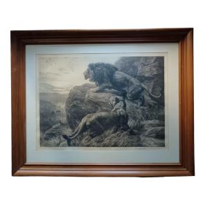 Herbert Dicksee. Etching "in The Enemy's Country" 70.5 X 51 Cm