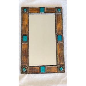 Irena Jaworska. Copper And Talosel Mirror With Stone Decor. 64 X 40 Cm